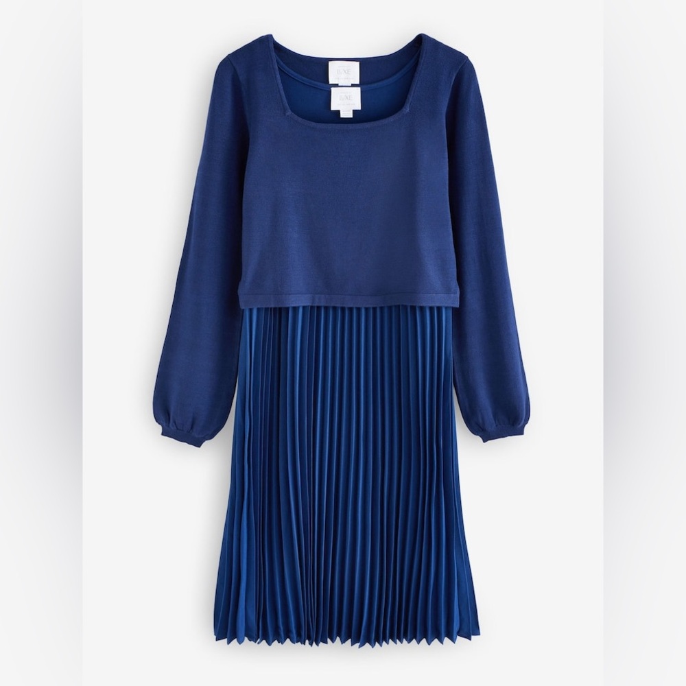 Seraphine Blue Square Neck Knit Maternity and Nursing Dress